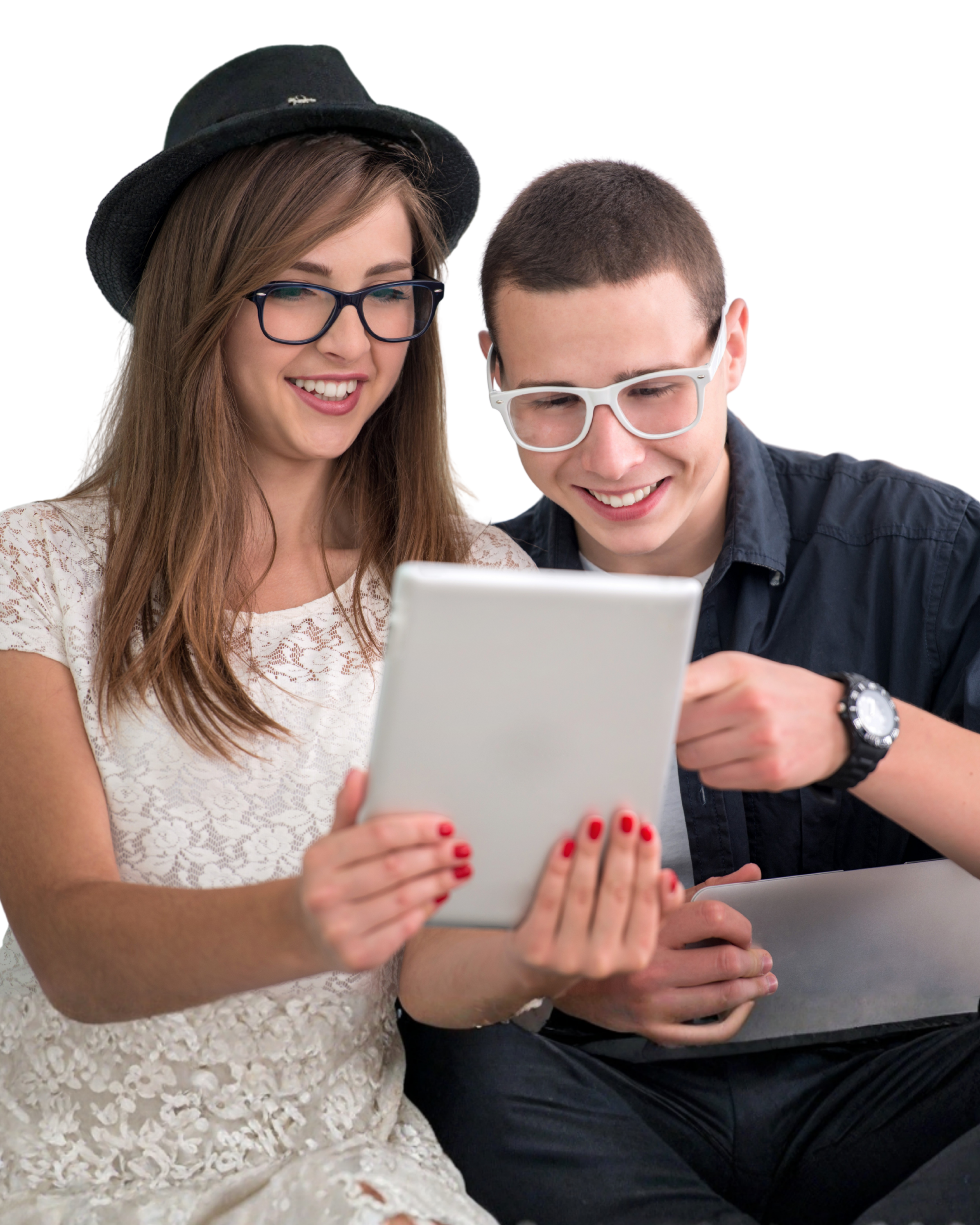 Padre e hijo revisando juntos el reporte de Teilen Teens